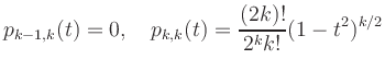 $\displaystyle p_{k-1,k}(t)=0,\quad
p_{k,k}(t)=\frac{(2k)!}{2^kk!}(1-t^2)^{k/2}
$