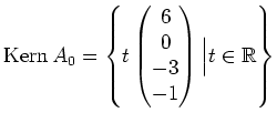 $\displaystyle \operatorname{Kern}{A_0}=\left\{t\begin{pmatrix}6 \\ 0 \\ -3 \\ -1 \end{pmatrix}\Big\vert t\in\mathbb{R}\right\}$