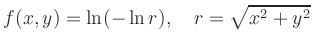 $\displaystyle f(x,y) = \ln(-\ln r),\quad r = \sqrt{x^2+y^2}
$