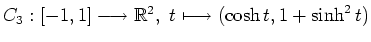 $ C_3: [-1,1]\longrightarrow\mathbb{R}^2, \
t\longmapsto (\cosh t, 1+\sinh^2 t)$