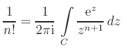 $\displaystyle \frac{1}{n!} = \frac{1}{2\pi \textrm{i}}\,\int\limits_{C}
\frac{{\rm {e}}^z}{z^{n+1}}\,dz\ %,
$