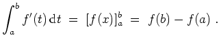 $ \mbox{$\displaystyle
\int_a^b f'(t)\, {\mbox{d}}t \; =\; [f(x)]_a^b \; =\; f(b) - f(a)\; .
$}$
