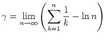 $\displaystyle \gamma = \lim\limits_{n\to \infty} \left(\sum\limits_{k=1}^n \frac{1}{k} - \ln
n \right)
$