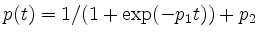 $ p(t) = 1/(1+\exp(-p_1 t)) + p_2$