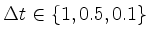$ \Delta t\in \{1,0.5,0.1\}$