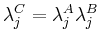 $\displaystyle \lambda_j^C = \lambda_j^A\lambda_j^B
$