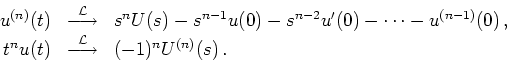 \begin{displaymath}
\begin{array}{rcl}
u^{(n)}(t)
&\overset{\mathcal{L}}{\longr...
...\mathcal{L}}{\longrightarrow}&
(-1)^nU^{(n)}(s)
\,.
\end{array}\end{displaymath}