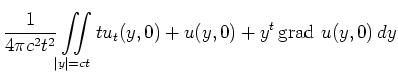 $\displaystyle \frac{1}{4\pi c^2t^2}\iint\limits_{\vert y\vert=ct}tu_t(y,0)+u(y,0)+y^t\operatorname{grad}\,u(y,0)\,dy$