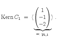 $\displaystyle \operatorname{Kern }C_1 \; =\; \langle\underbrace{\begin{pmatrix}1\\ -1\\ -2\end{pmatrix}}_{=:\; y_{1,1}}\rangle\; .
$