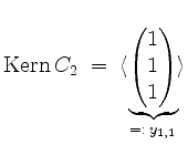 $\displaystyle \operatorname{Kern }C_2 \; =\; \langle\underbrace{\begin{pmatrix}1\\ 1\\ 1\end{pmatrix}}_{=:\; y_{1,1}}\rangle
$