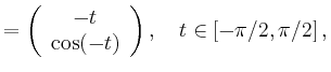 $\displaystyle =\left( \begin{array}{c} -t\\ \cos(-t)\\ \end{array}\right),\quad t\in[-\pi/2,\pi/2]\,,$