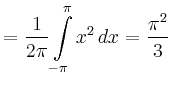 $\displaystyle =\frac{1}{2\pi}\int\limits_{-\pi}^\pi x^2 \,dx = \frac{\pi^2}{3}$