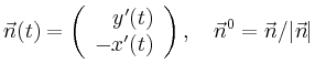 $\displaystyle \vec{n}(t)=\left(\begin{array}{r}y'(t)\\ -x'(t)\end{array}\right),\quad
\vec{n}^0=\vec{n}/\vert\vec{n}\vert $