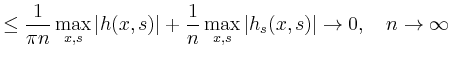 $\displaystyle \leq \frac{1}{\pi n}\max_{x,s} \vert h(x,s)\vert+ \frac{1}{n} \max_{x,s}\left\vert h_s(x,s)\right\vert \to 0,\quad n\to \infty$