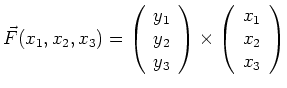 $ \displaystyle
\vec{F}(x_1,x_2,x_3)=
\left(\begin{array}{c}y_1\\ y_2\\ y_3\end{array}\right)\times
\left(\begin{array}{c}x_1\\ x_2\\ x_3\end{array}\right)$