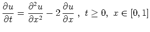$\displaystyle %\begin{equation*}%\label{3}
\frac{\partial u}{\partial t} = \fr...
...l x^2}
- 2\,\frac{\partial u}{ \partial x} \; , \ t \geq 0 , \ x \in [0,1]
$