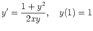 $ \displaystyle{y' = \frac{1+y^2}{2xy},\quad y(1) = 1}$