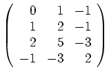 $ \left( \begin{array}{rrr}
0&1&-1 \\ 1&2&-1 \\ 2&5&-3 \\ -1&-3&2
\end{array}\right) $