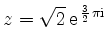 $ {\displaystyle{z=\sqrt{2}\,{\rm {e}}^{\,\frac{3}{2}\,\pi {\rm {i}}}}}$