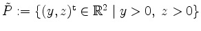 $ \tilde{P} := \{ (y,z)^\mathrm{t}\in\mathbb{R}^2 \; \vert\; y > 0,\; z > 0\}$