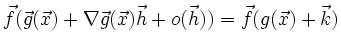 $\displaystyle \vec f(\vec g(\vec x) + \nabla\vec g(\vec x)\vec h + o(\vec h))=\vec f(g(\vec x)+ \vec k)$