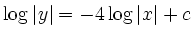$\displaystyle \log \vert y\vert = -4\log \vert x\vert +c$