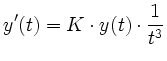 $\displaystyle y'(t) = K\cdot y(t)\cdot\frac{1}{t^3}
$