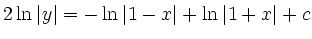 $\displaystyle 2\ln \vert y\vert = -\ln \vert 1-x\vert + \ln \vert 1+x\vert +c
$