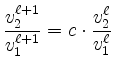 $\displaystyle \frac{v^{\ell+1}_2}{v^{\ell+1}_1} = c\cdot \frac{v^\ell_2}{v^\ell_1}\,$