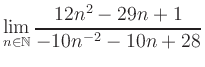 $ \displaystyle\lim\limits_{n\in\mathbb{N}} \frac{12n^2-29n+1}{-10n^{-2}-10n+28}$