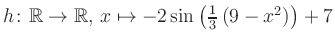 $ h \colon \mathbb{R} \to \mathbb{R},\, x \mapsto -2\sin\left(\frac{1}{3}\left(9-x^2\right)\right)+7$