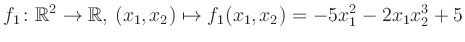 $\displaystyle f_1\colon \mathbb{R}^2 \to \mathbb{R},\,(x_1,x_2) \mapsto f_1(x_1,x_2) = -5x_1^2-2x_1 x_2^3+5$