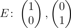 $\displaystyle E \colon
\begin{pmatrix}1\\ 0 \end{pmatrix},
\begin{pmatrix}0\\ 1 \end{pmatrix}$